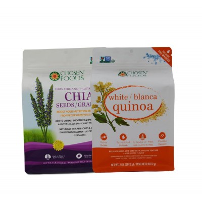 Food grade chia seed packaging bag baby food nutrition powder packaging stand up pouch flat bottom bags